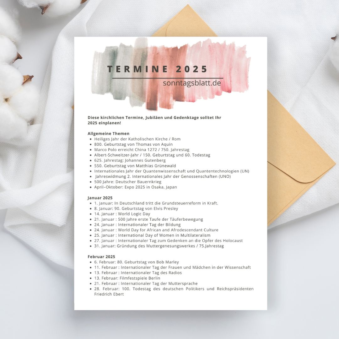 Jahrestage, Jubiläen - Terminübersicht 2025 als PDF